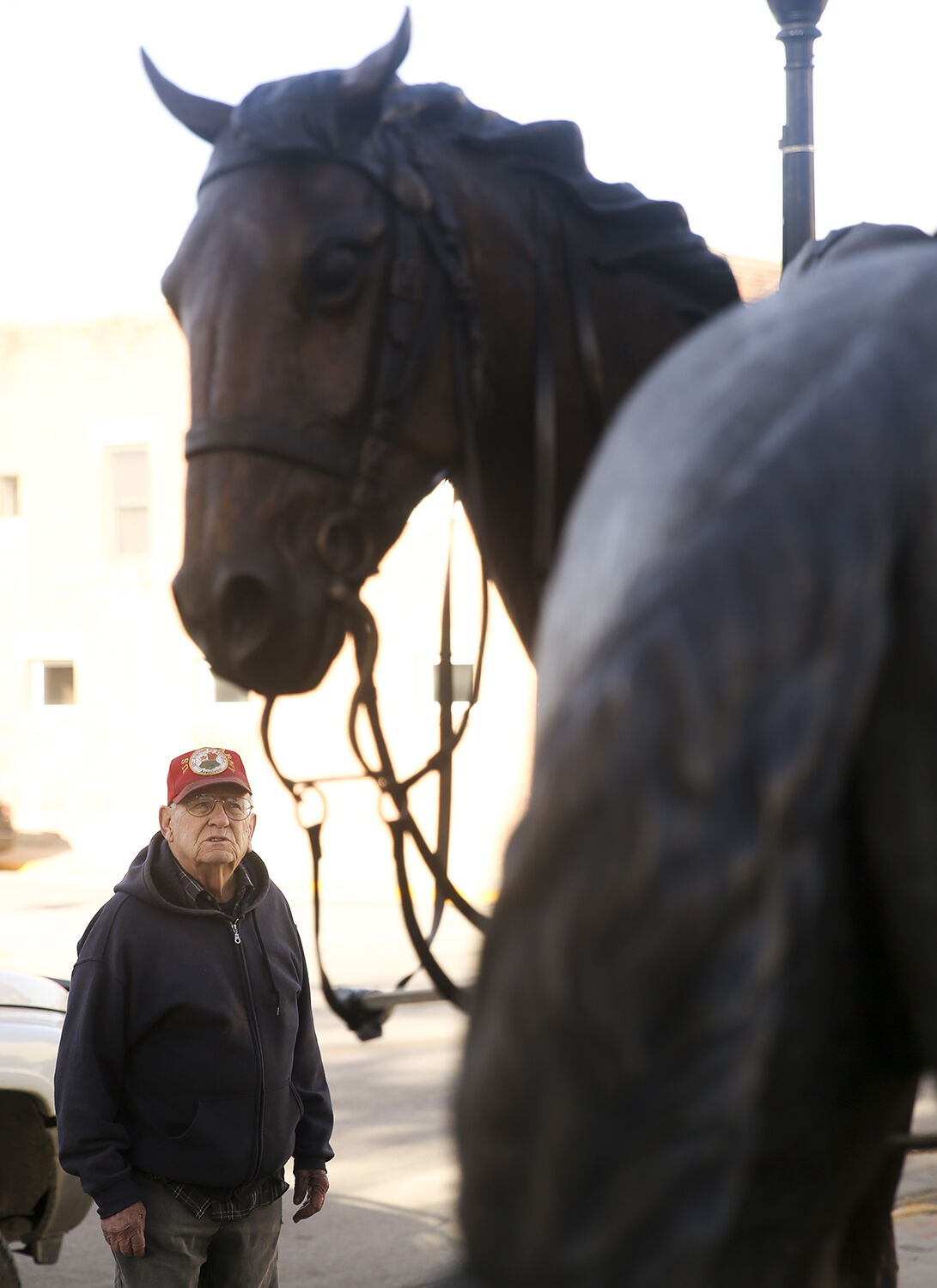 Dale Davis looks up at the new addition to Main St.